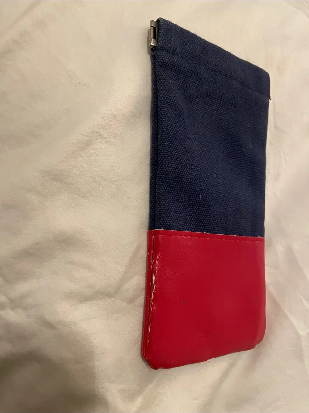 Le Specs Navy and Red Canvas Faux-Leather Pouch — Case Only